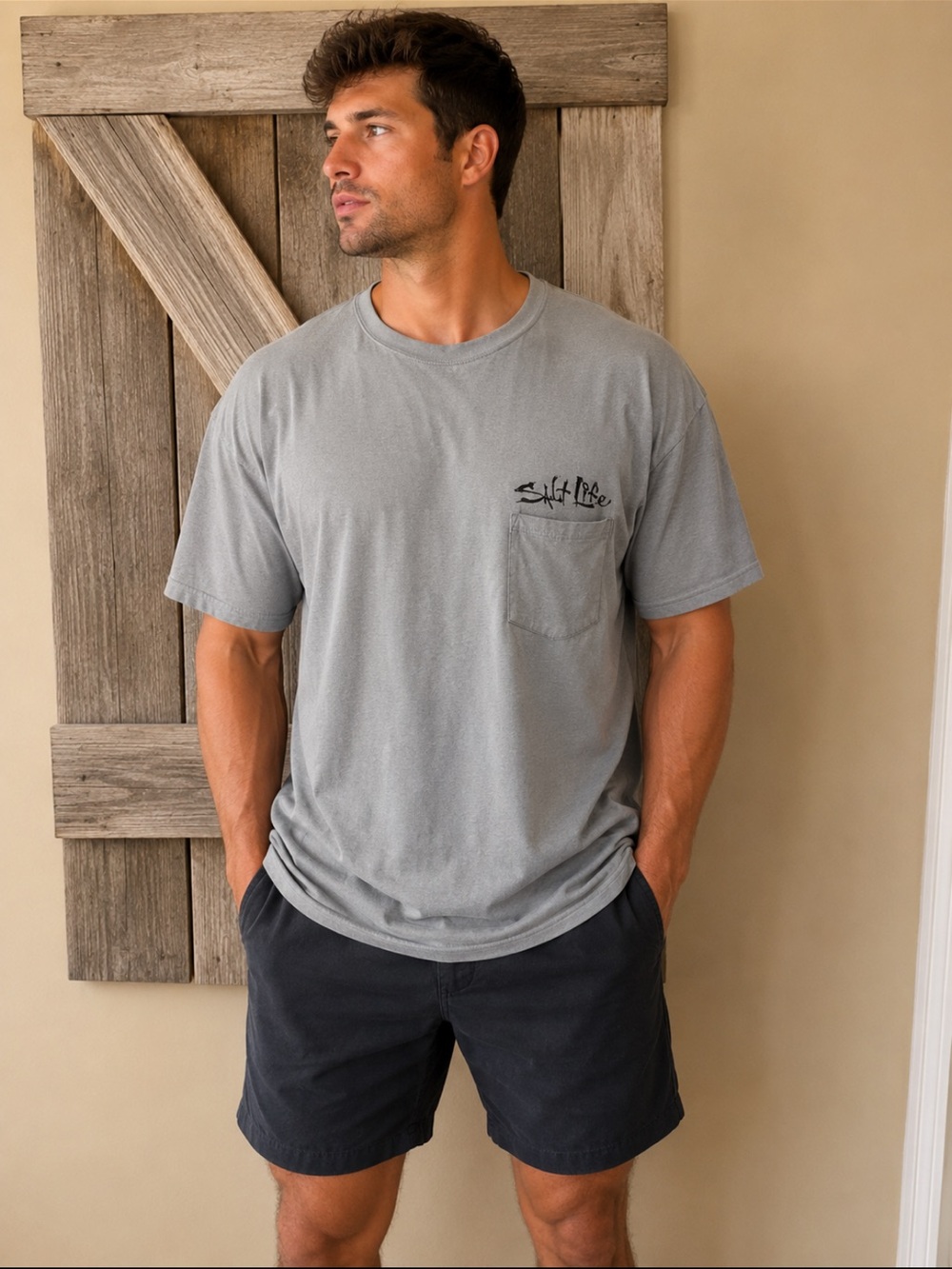 Salt Life Pocket Tee in Heather Gray